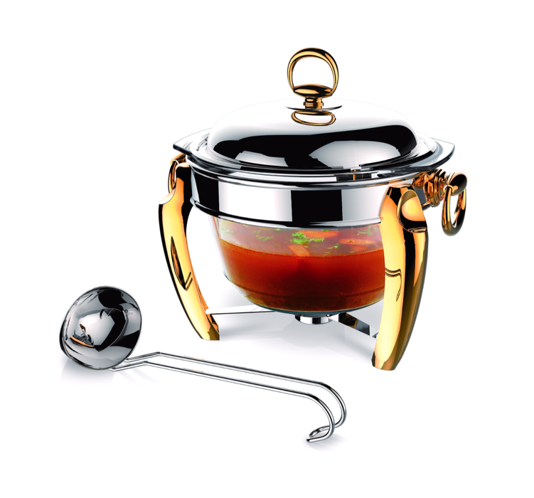 Lux Gold Round Soup Warmer With Ladle 4 Qts
