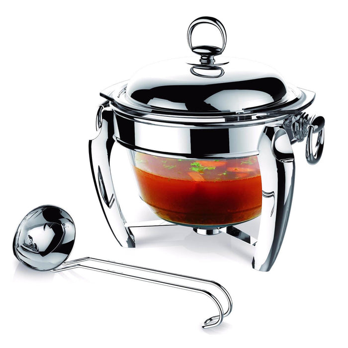 Lux Stainless Steel Round Soup Warmer With Ladle 4 Qts