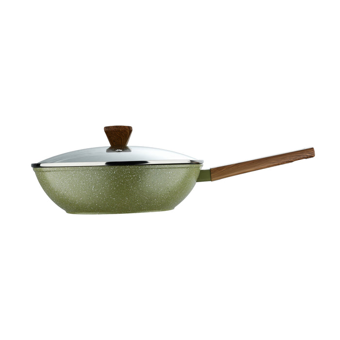Acadia Forged Aluminum Wok With Lid 28cm With Induction Bottom