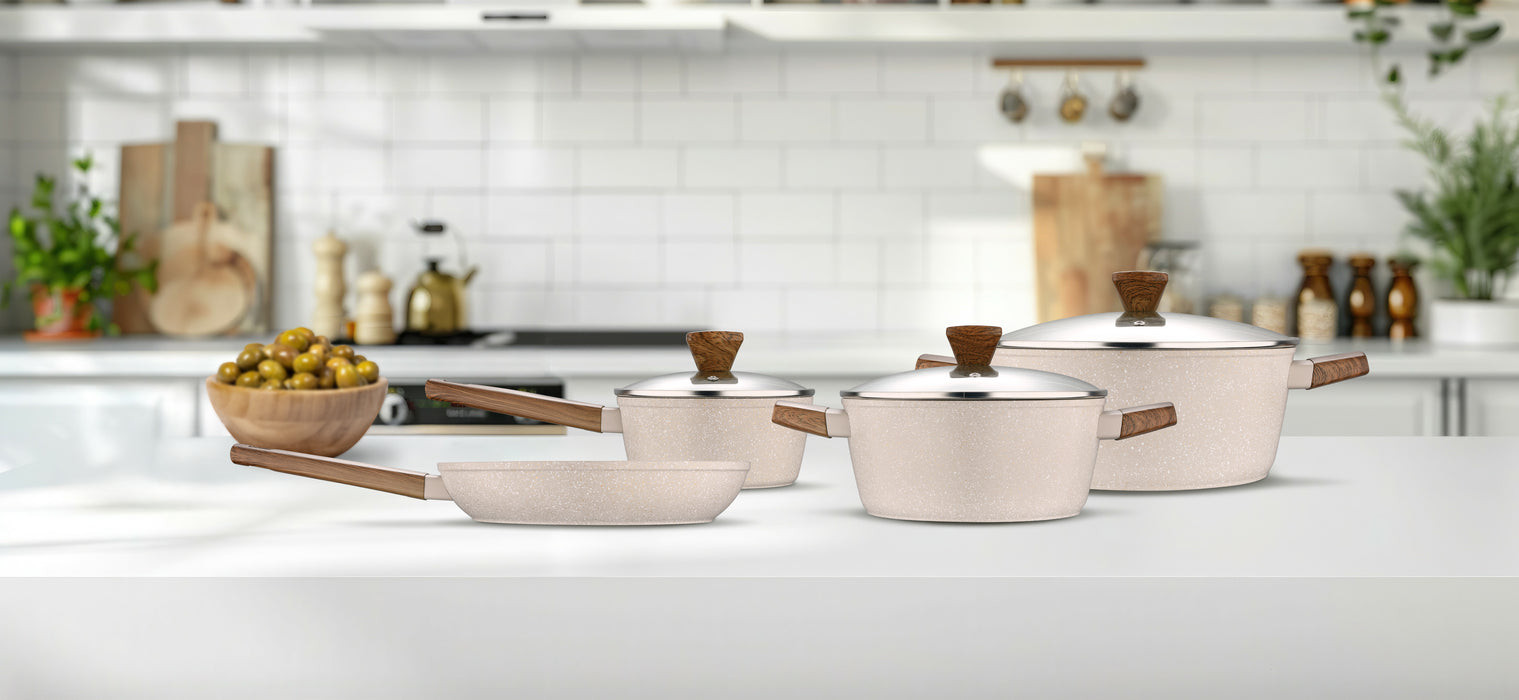 Acadia Forged Aluminum 7pcs Cookware Set With Induction Bottom Beige Color