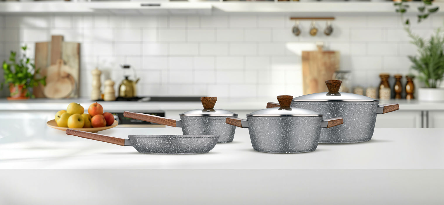 Acadia Forged Aluminum 7pcs Cookware Set With Induction Bottom Grey Color
