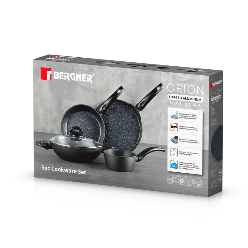 BERGNER ORION 5PCS  FORGED ALUMINUM COOKWARE SET, INDUCTION BOTTOM, GREY COLOR, BG30067GY