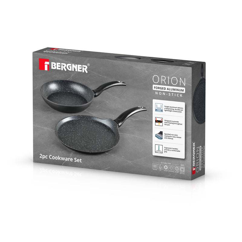 BERGNER ORION 2PCS FORGED ALUMINUM COOKWARE SET, INDUCTION BOTTOM, GREY COLOR, BG30068GY