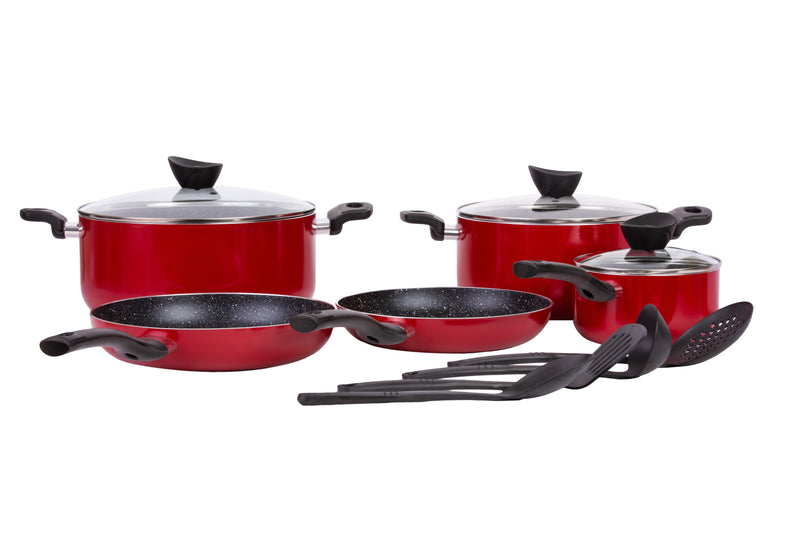 BERGNER BELLINI PRESS ALUMINIUM 12 PIECE COOKWARE SET WITH NON-STICK COATING, RED COLOR