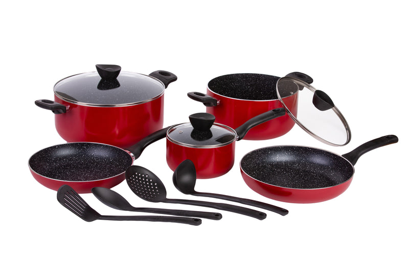 BERGNER BELLINI PRESS ALUMINIUM 12 PIECE COOKWARE SET WITH NON-STICK COATING, RED COLOR