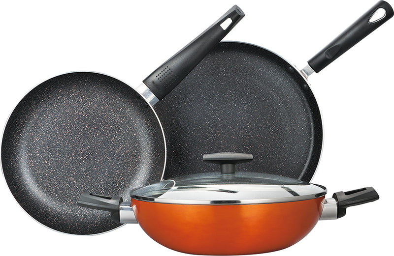 BERGNER ULTRA 4PCS PRESSED ALUMINUM COOKWARE SET, INDUCTION BOTTOM, METALIC ORANGE COLOR, BG31305OR