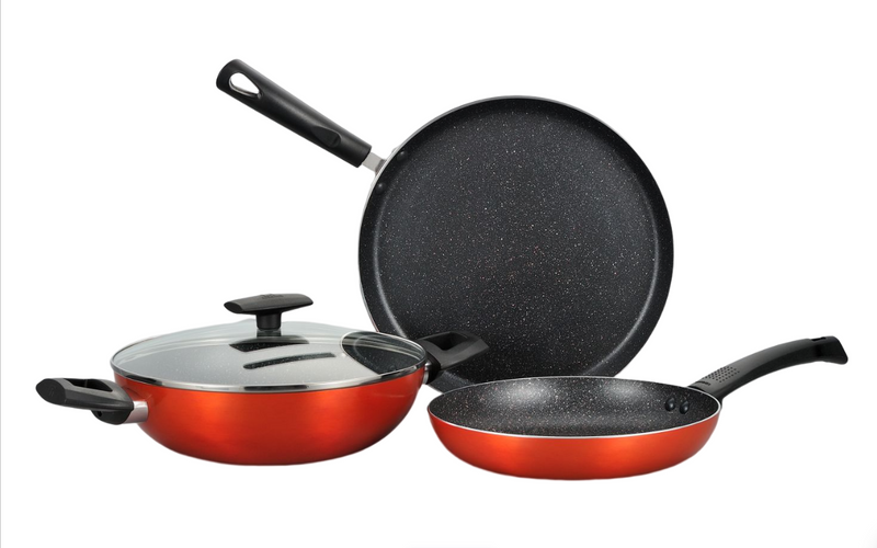 BERGNER ULTRA 4PCS PRESSED ALUMINUM COOKWARE SET, INDUCTION BOTTOM, METALIC ORANGE COLOR, BG31305OR