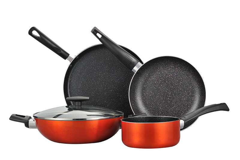 BERGNER ULTRA 5PCS PRESSED ALUMINUM COOKWARE SET, INDUCTION BOTTOM, METALIC ORANGE COLOR, BG31306OR