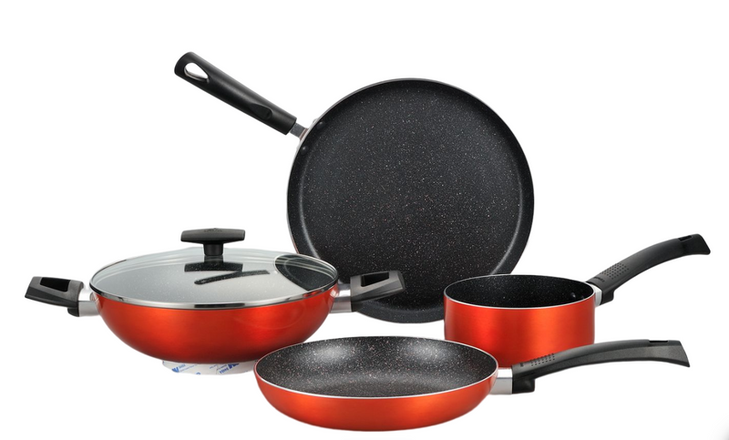 BERGNER ULTRA 5PCS PRESSED ALUMINUM COOKWARE SET, INDUCTION BOTTOM, METALIC ORANGE COLOR, BG31306OR