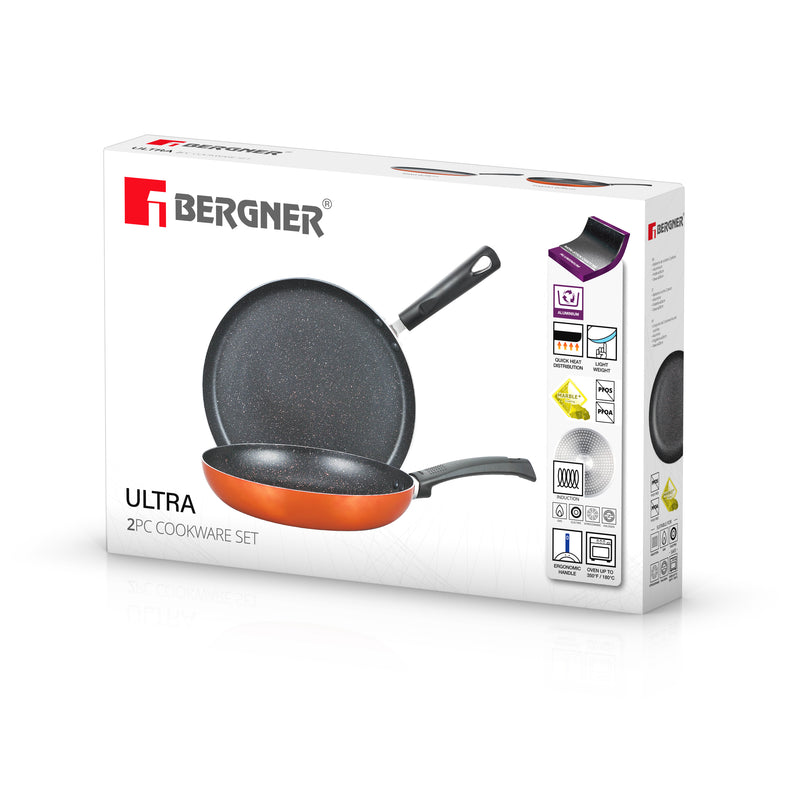 BERGNER ULTRA 2PCS PRESSED ALUMINUM COOKWARE SET, INDUCTION BOTTOM, METALIC ORANGE COLOR, BG31307OR