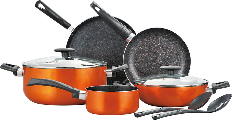 BERGNER ULTRA 9PCS PRESSED ALUMINUM COOKWARE SET, INDUCTION BOTTOM, METALIC ORANGE COLOR, BG31308OR