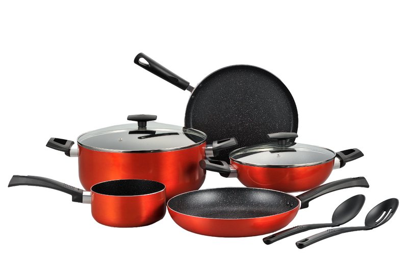 BERGNER ULTRA 9PCS PRESSED ALUMINUM COOKWARE SET, INDUCTION BOTTOM, METALIC ORANGE COLOR, BG31308OR