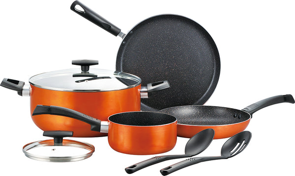 BERGNER ULTRA 8PCS PRESSED ALUMINUM COOKWARE SET, INDUCTION BOTTOM, METALIC ORANGE COLOR, BG31309OR