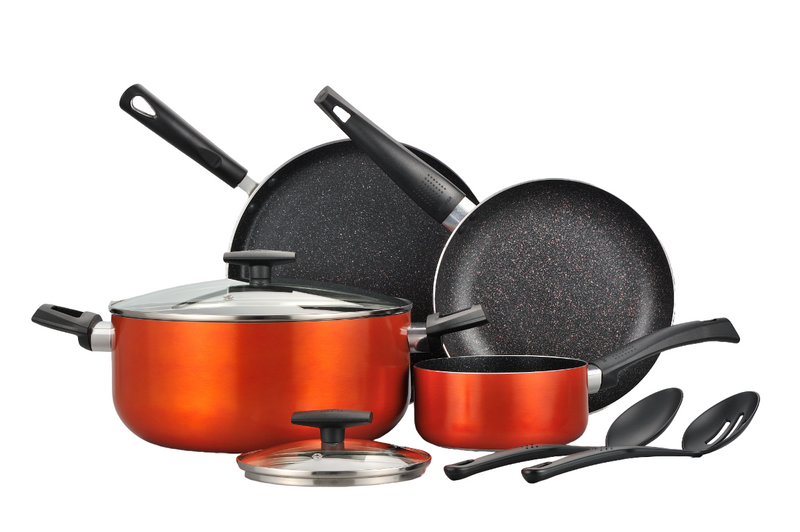 BERGNER ULTRA 8PCS PRESSED ALUMINUM COOKWARE SET, INDUCTION BOTTOM, METALIC ORANGE COLOR, BG31309OR