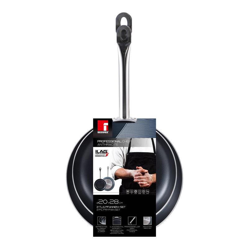 BERGNER PROFESSIONAL CHEF ANTHRACITE PRESS ALUMINIUM 2PC FRYPAN SET WITH INDUCTION BOTTOM