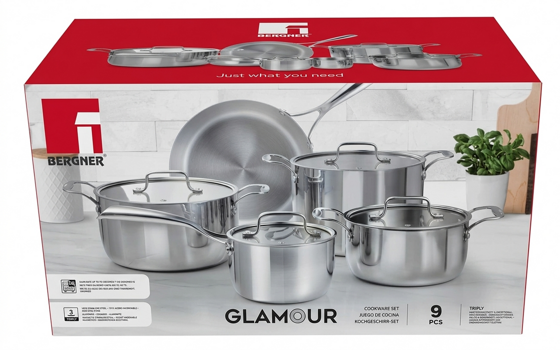 Glamour Triply Stainless Steel 9pcs Cookware Set With Induction Bottom