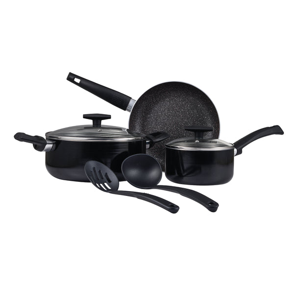 BERGNER SHINE 7PCS COOKWARE SET PRESSED ALUMINUM, MARBLE+ NON-STICK COATING, INDUCTION BOTTOM, BLACK COLOR, BG34660BK