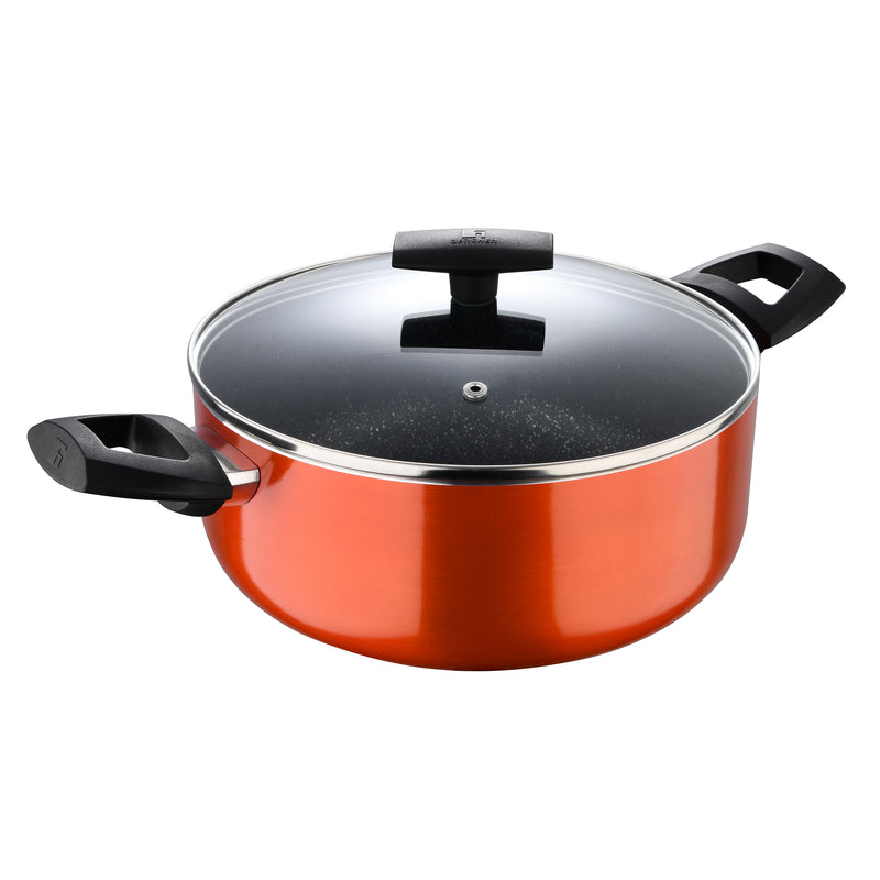 BERGNER SHINE 7PCS COOKWARE SET PRESSED ALUMINUM, MARBLE+ NON-STICK COATING, INDUCTION BOTTOM, METALIC ORANGE COLOR, BG34660OR