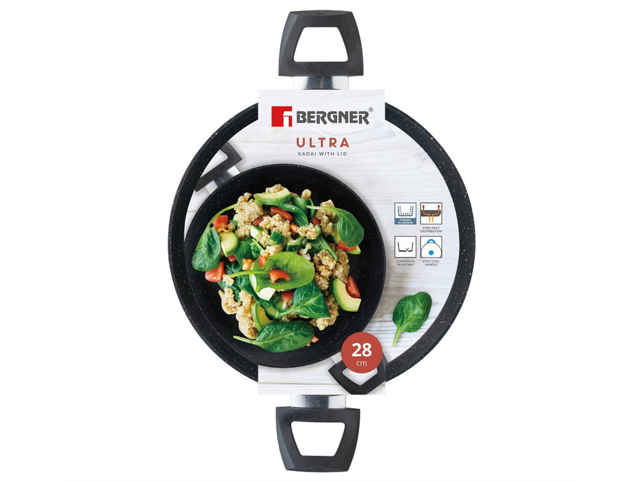 Ultra Forged Aluminum Kadai+ Lid 28x8cm With Induction Bottom