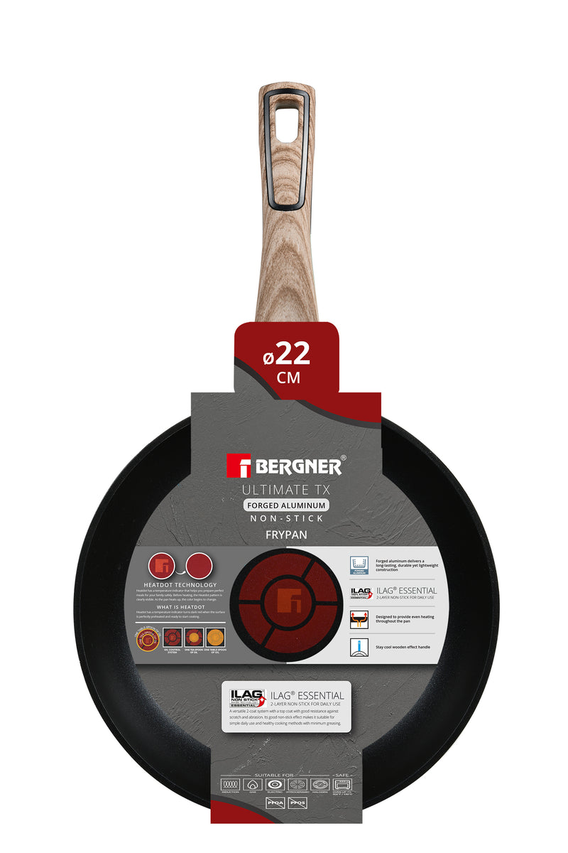 BERGNER ULTIMATE TX FORGED ALUMINUM FRYPAN 22CM WITH HEATDOT TECHNOLOGY, INDUCTION BOTTOM, GREY COLOR, BG36165GY