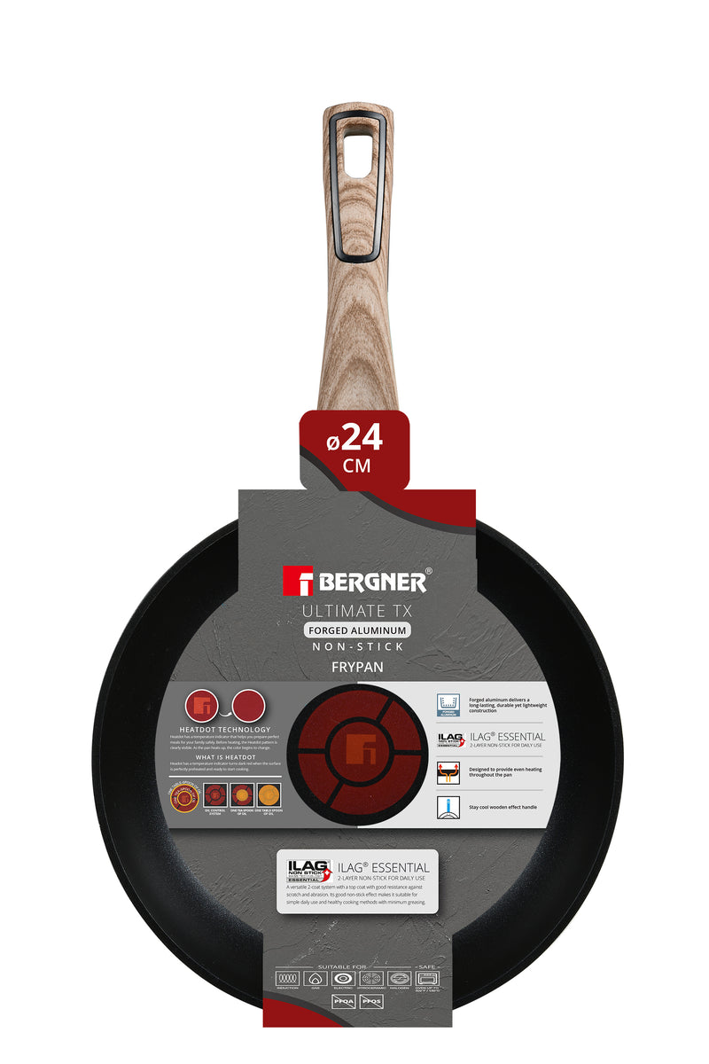 BERGNER ULTIMATE TX FORGED ALUMINUM FRYPAN 24CM WITH HEATDOT TECHNOLOGY, INDUCTION BOTTOM, GREY COLOR, BG36166GY