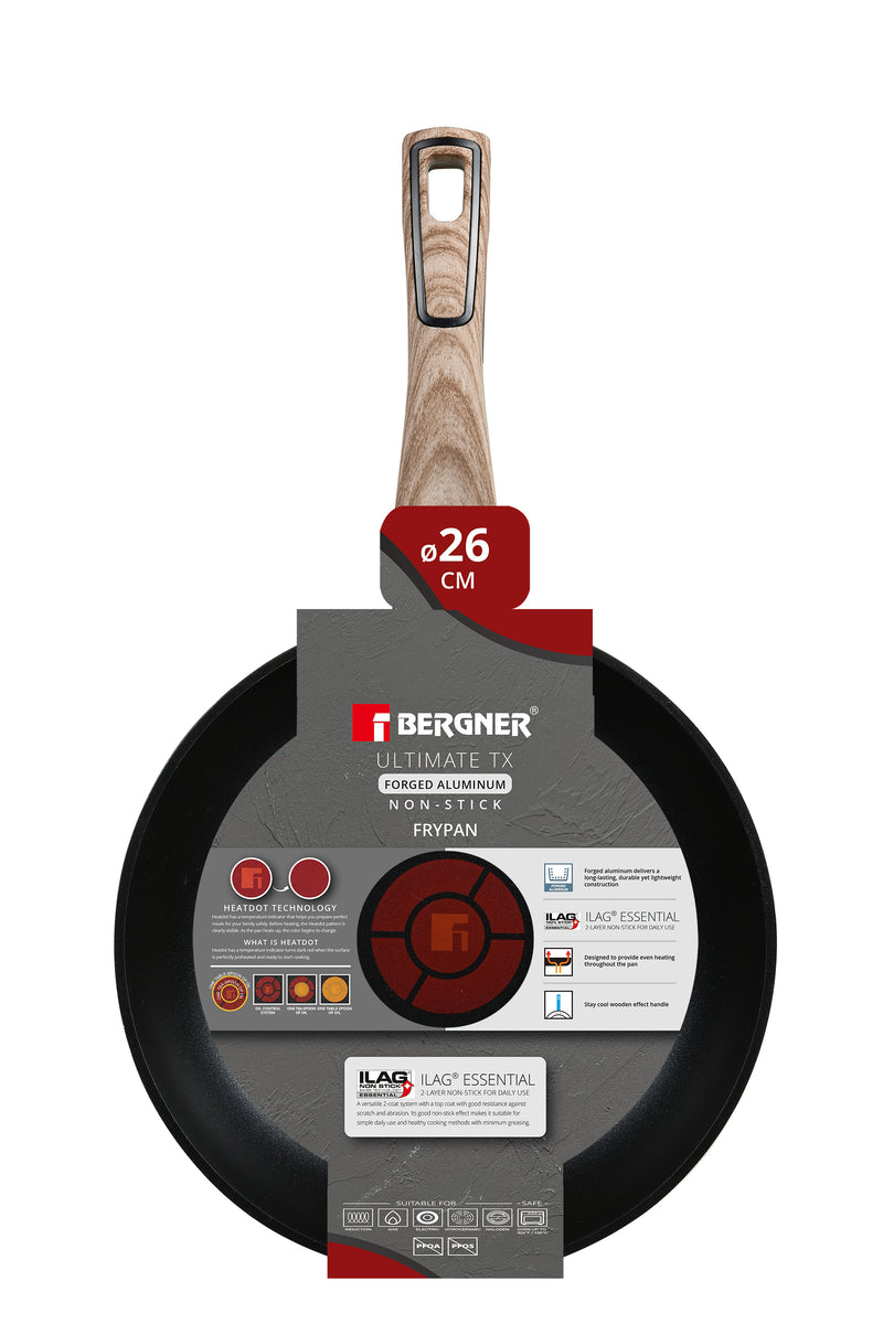 BERGNER ULTIMATE TX FORGED ALUMINUM FRYPAN 26CM WITH HEATDOT TECHNOLOGY, INDUCTION BOTTOM, GREY COLOR, BG36167GY