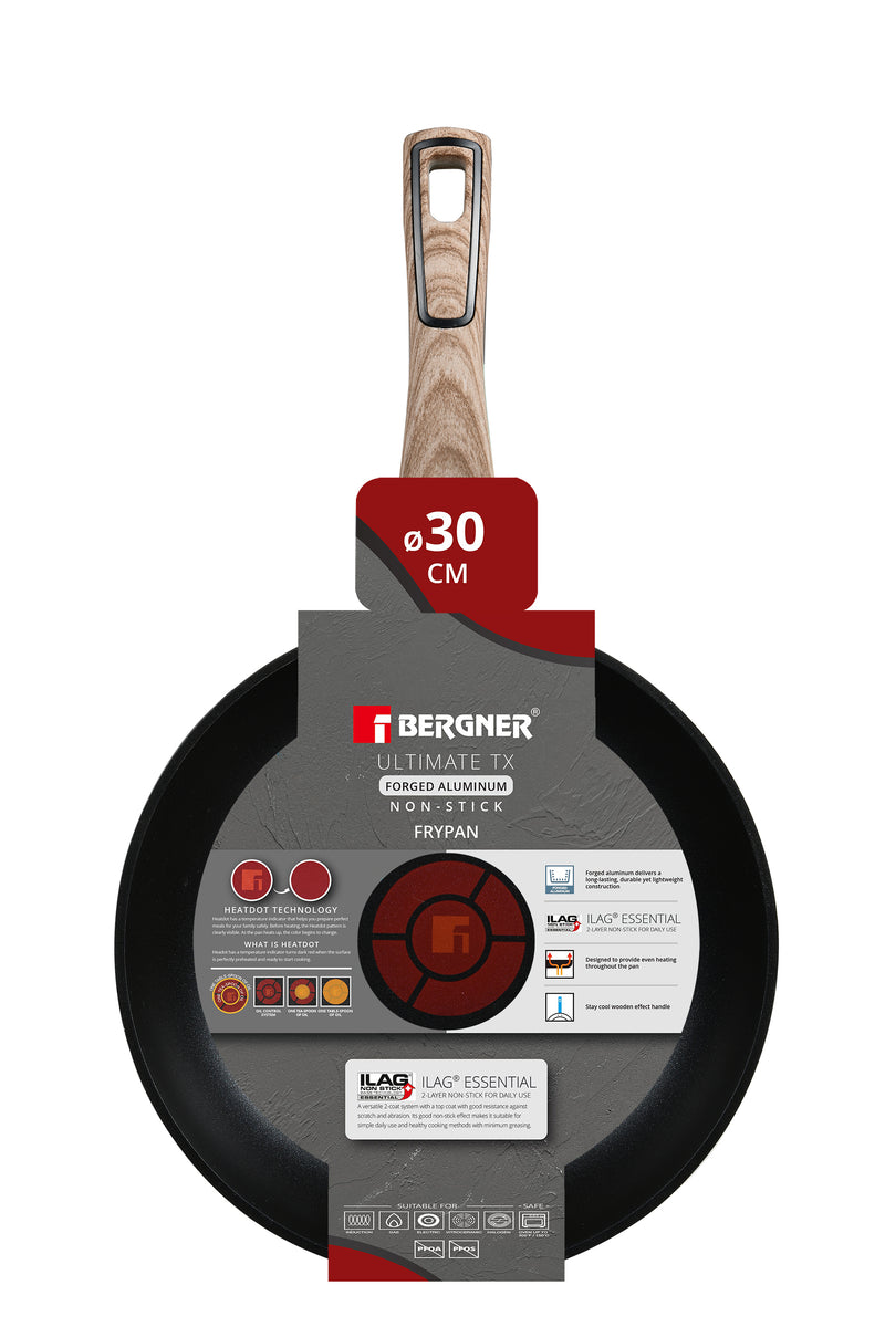 BERGNER ULTIMATE TX FORGED ALUMINUM FRYPAN 30CM WITH HEATDOT TECHNOLOGY, INDUCTION BOTTOM, GREY COLOR, BG36169GY