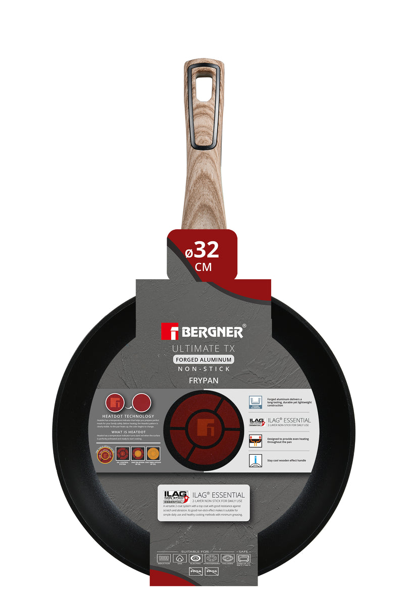 BERGNER ULTIMATE TX FORGED ALUMINUM FRYPAN 32CM WITH HEATDOT TECHNOLOGY, INDUCTION BOTTOM, GREY COLOR, BG36170GY