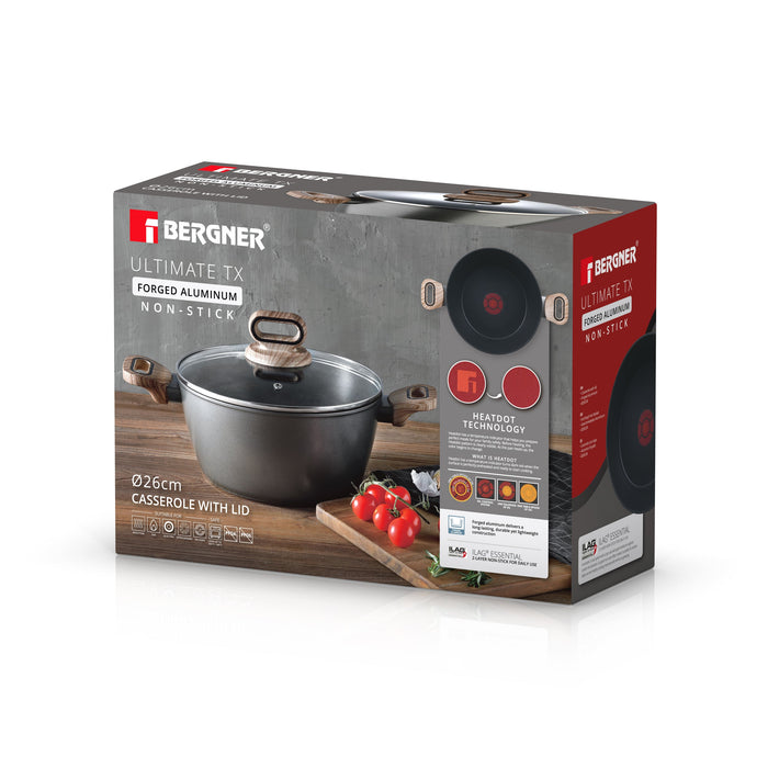 Ultimate Tx Forged Aluminum Casserole 26cm With Induction Bottom And Heat Dot