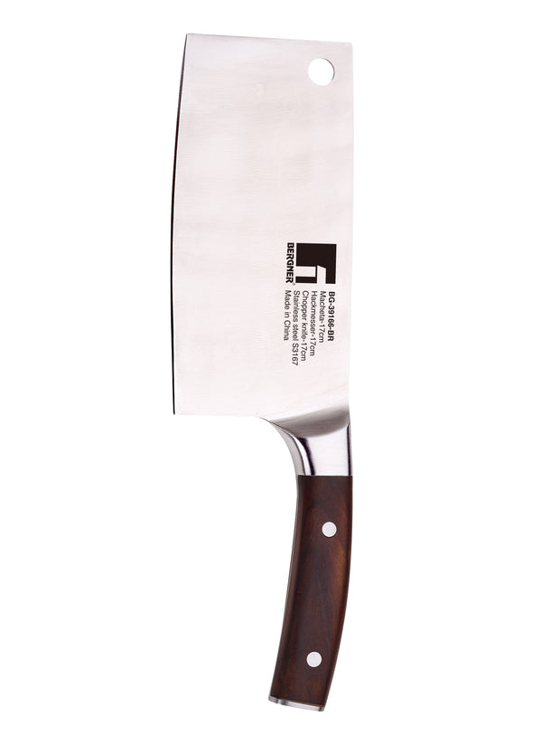 BERGNER WOLFSBURG STAINLESS STEEL CHOPPER KNIFE 17 CM WITH WOODEN HANDLE, BROWN/SILVER COLOR