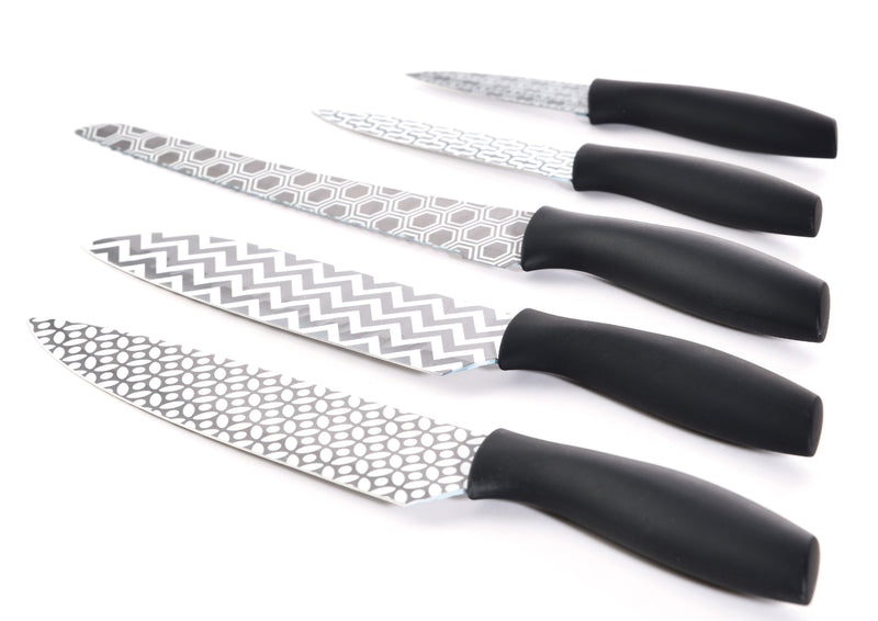 BERGNER VELTEN 5 PIECE STAINLESS STEEL NON-STICK COATED KNIFE SET, BLACK COLOR