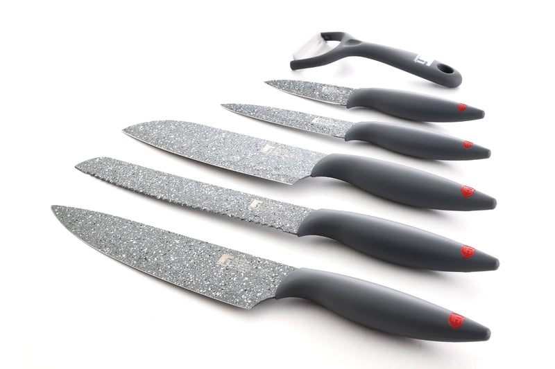 BERGNER GRAFITO 6 PIECE STAINLESS STEEL NON-STICK COATED KNIFE SET, GREY COLOR