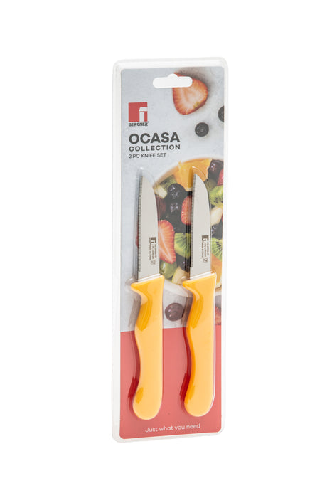 Ocasa Stainless Steel 2pc Fruit Knife Set Yellow Serrated Blade