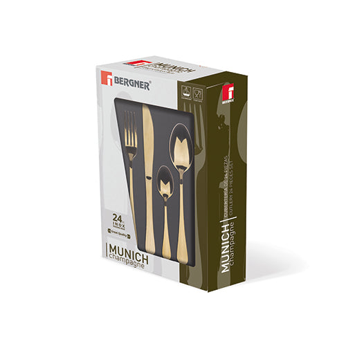 BERGNER MUNICH STAINLESS STEEL 24PC CUTLERY SET, CHAMPAGNE SHINY COLOR, BG5131CH