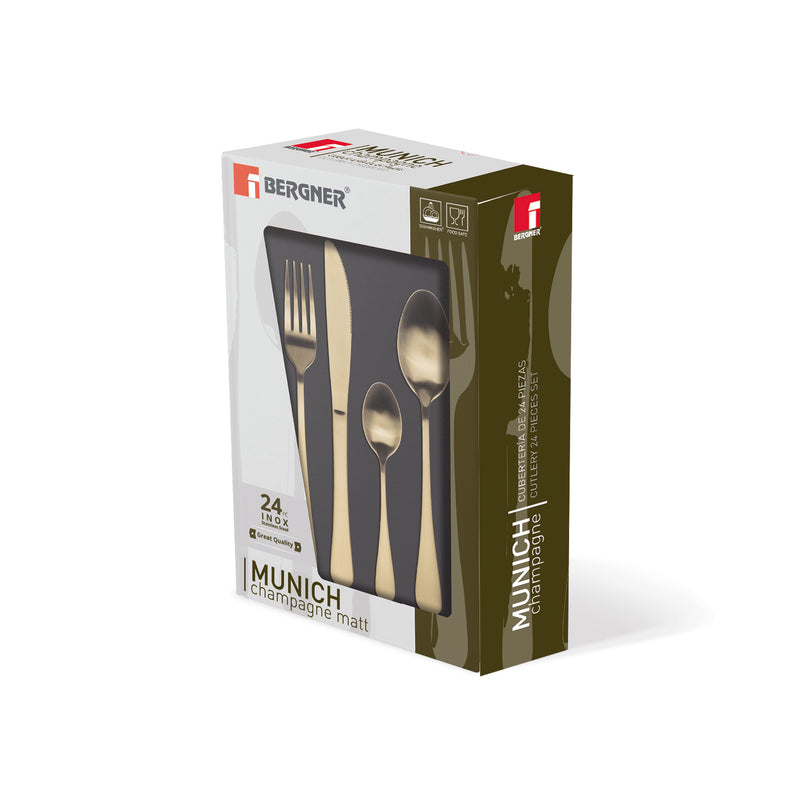 BERGNER MUNICH STAINLESS STEEL 24PC CUTLERY SET, CHAMPAGNE MATT COLOR, BG5139CH