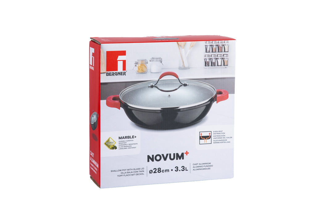 Novum+ Cast Aluminum Shallow Pot With Lid 28x7cm With Induction Bottom