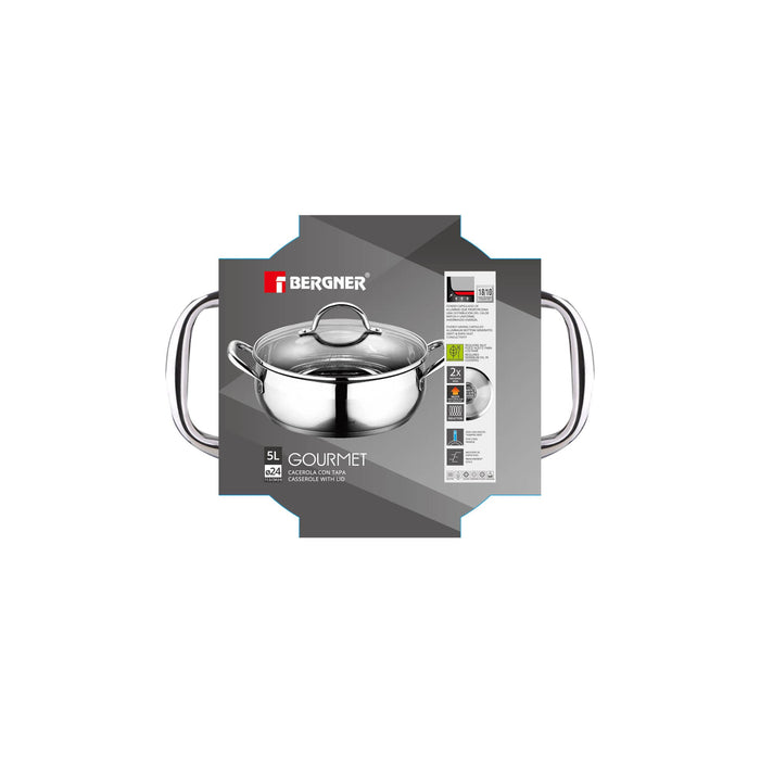 Gourmet Stainless Steel Casserole 24x11.5cm/5literer With Induction Bottom