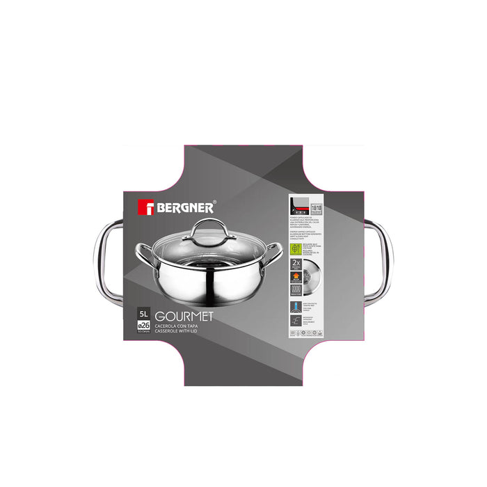 Gourmet Stainless Steel Casserole 26x9.5cm/5.2literer With Induction Bottom