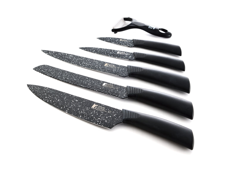 BERGNER BERGAMO 6 PIECE STAINLESS STEEL NON-STICK COATED KNIFE SET, BLACK COLOR