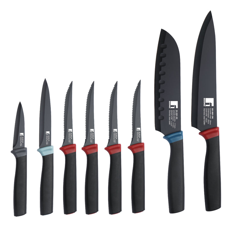 BERGNER ION 8 PIECE STAINLESS STEEL NON-STICK COATED KNIFE SET, BLACK COLOR