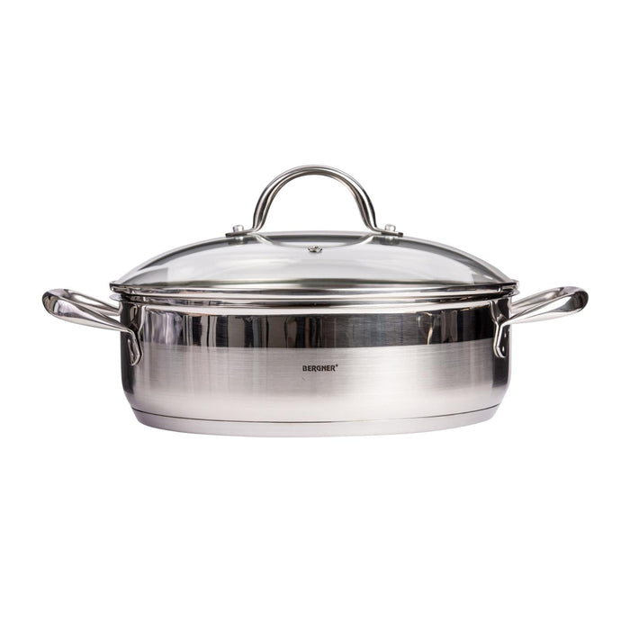 Gourmet Stainless Steel Shallow Pot With Lid 28x8.50cm With Induction Bottom