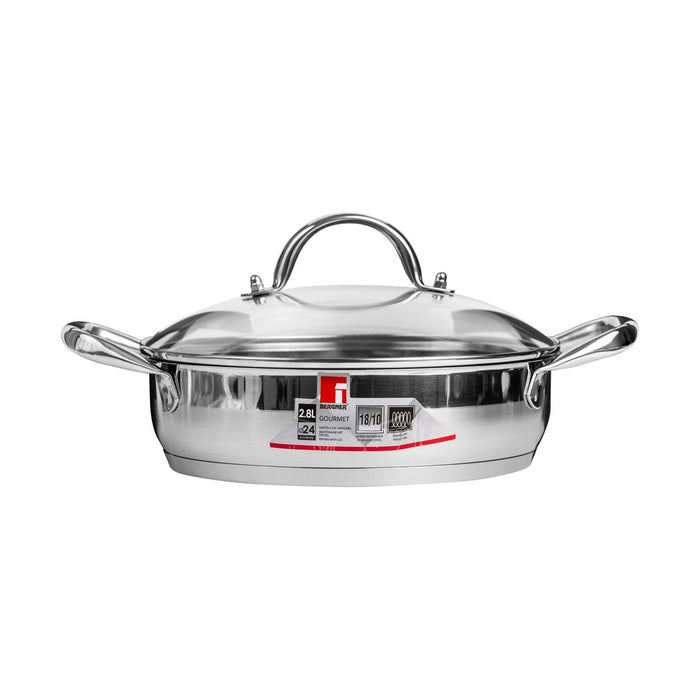 Gourmet Stainless Steel Shallow Pot With Lid 24cm With Induction Bottom
