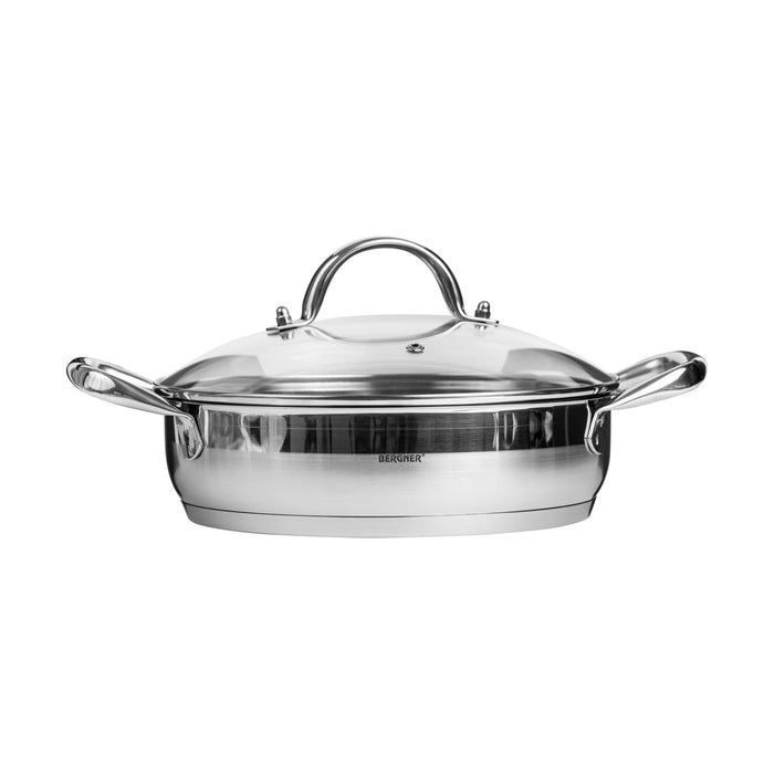 Gourmet Stainless Steel Shallow Pot With Lid 24cm With Induction Bottom