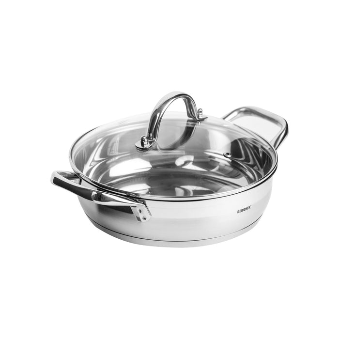 Gourmet Stainless Steel Shallow Pot With Lid 24cm With Induction Bottom