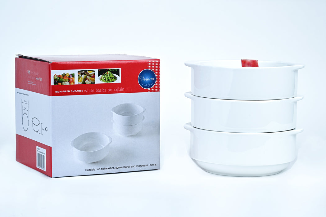 Porcelain 3pc Bowl With Handle Set 17.5cm
