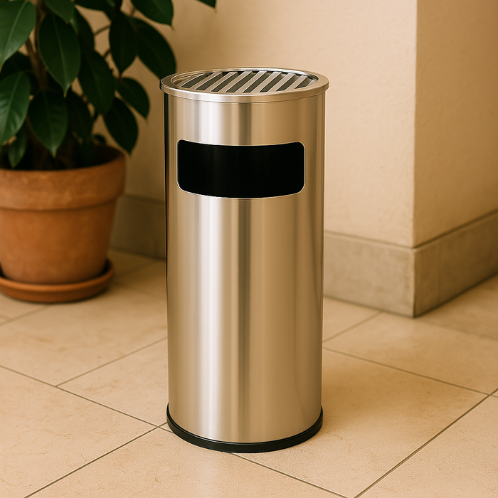 Stainless Steel Garbage Bin With Ashtray 17L