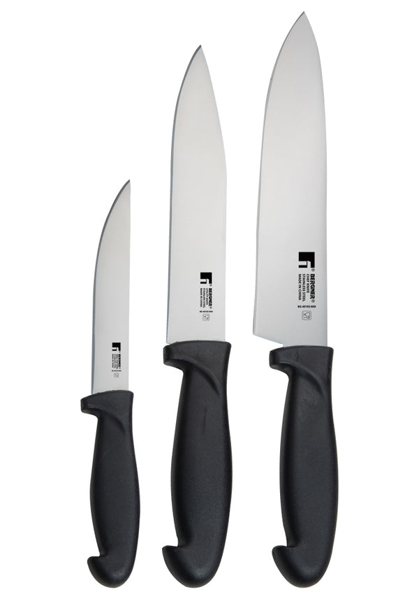 BERGNER EASY LIFE STAILESS STEEL 3PC KNIFE SET, BLACK/SILVER, BG40193MM