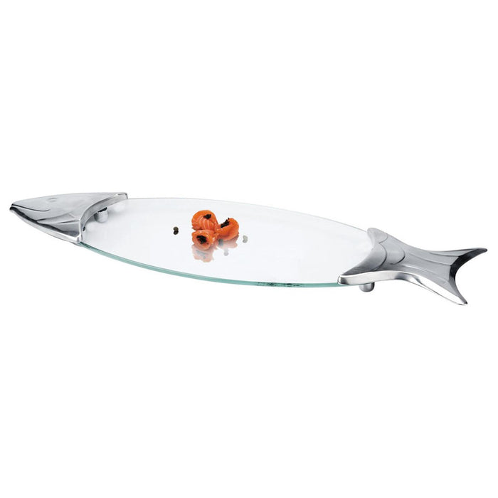 Chromeplated Salmon Glass Tray 57x19x4cm