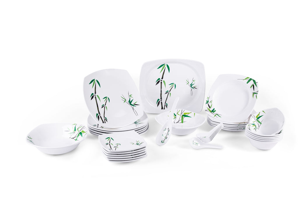 Green Bamboo Melamine Square Dinner Set 34pcs