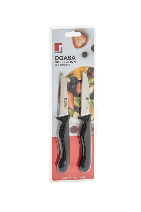Ocasa Stainless Steel 2pc Fruit Knife Set Black Serrated Blade